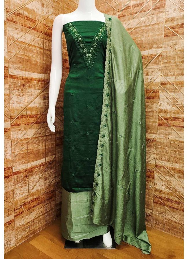 Vichitra Silk Green Traditional Wear Embroidery Work Dress Material